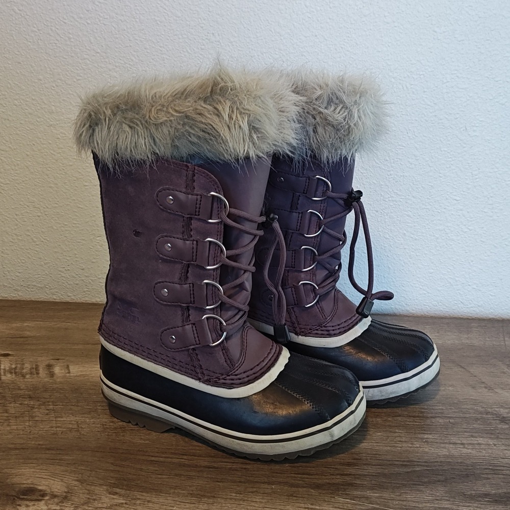 Sorel Joan of Arctic Snow Boots Kids Size 1 Purple Waterproof Faux Fur NY1966574